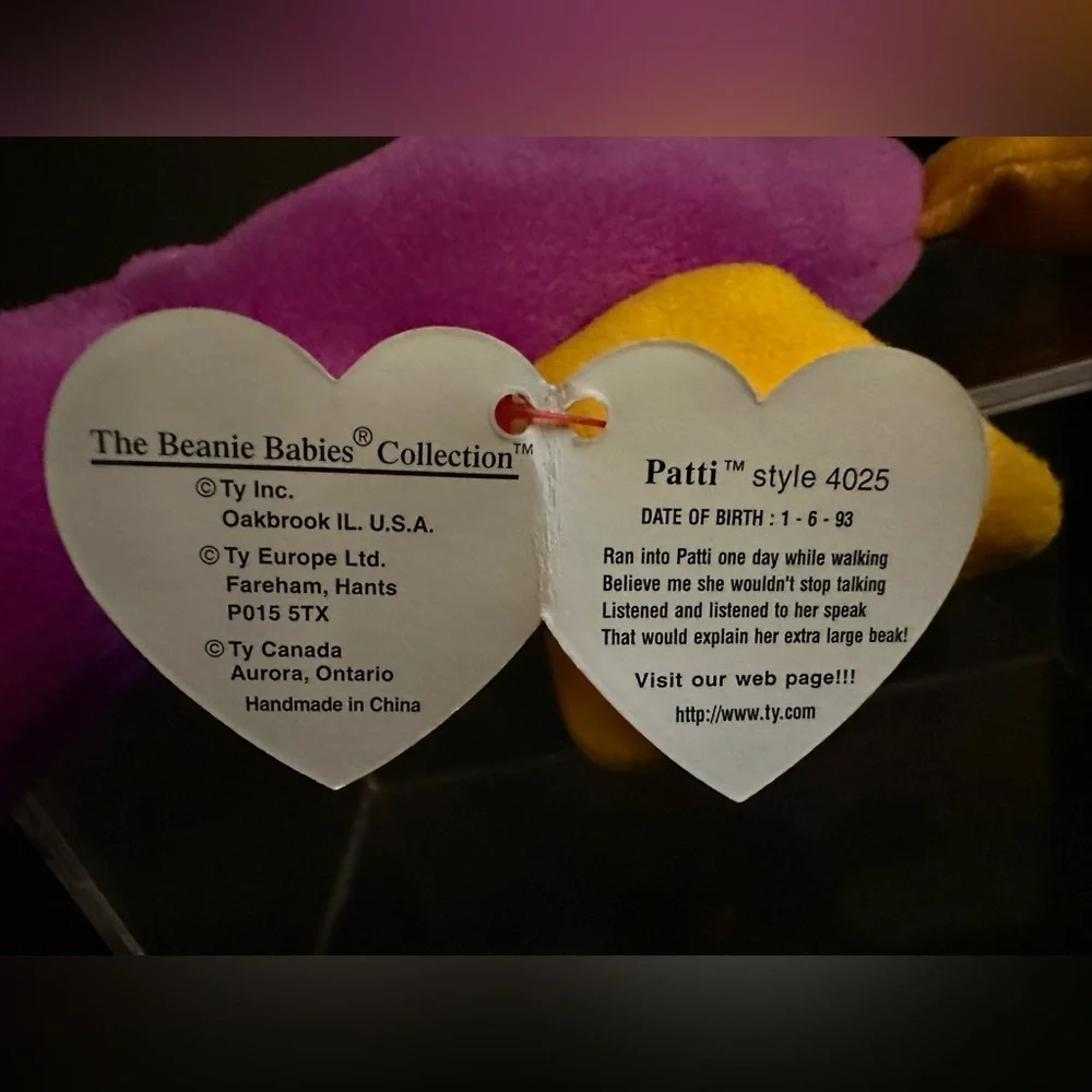 Ty Patti the Platypus Beanie Baby 1993 PVC Pellets 4th Gen Tags Near Mint
